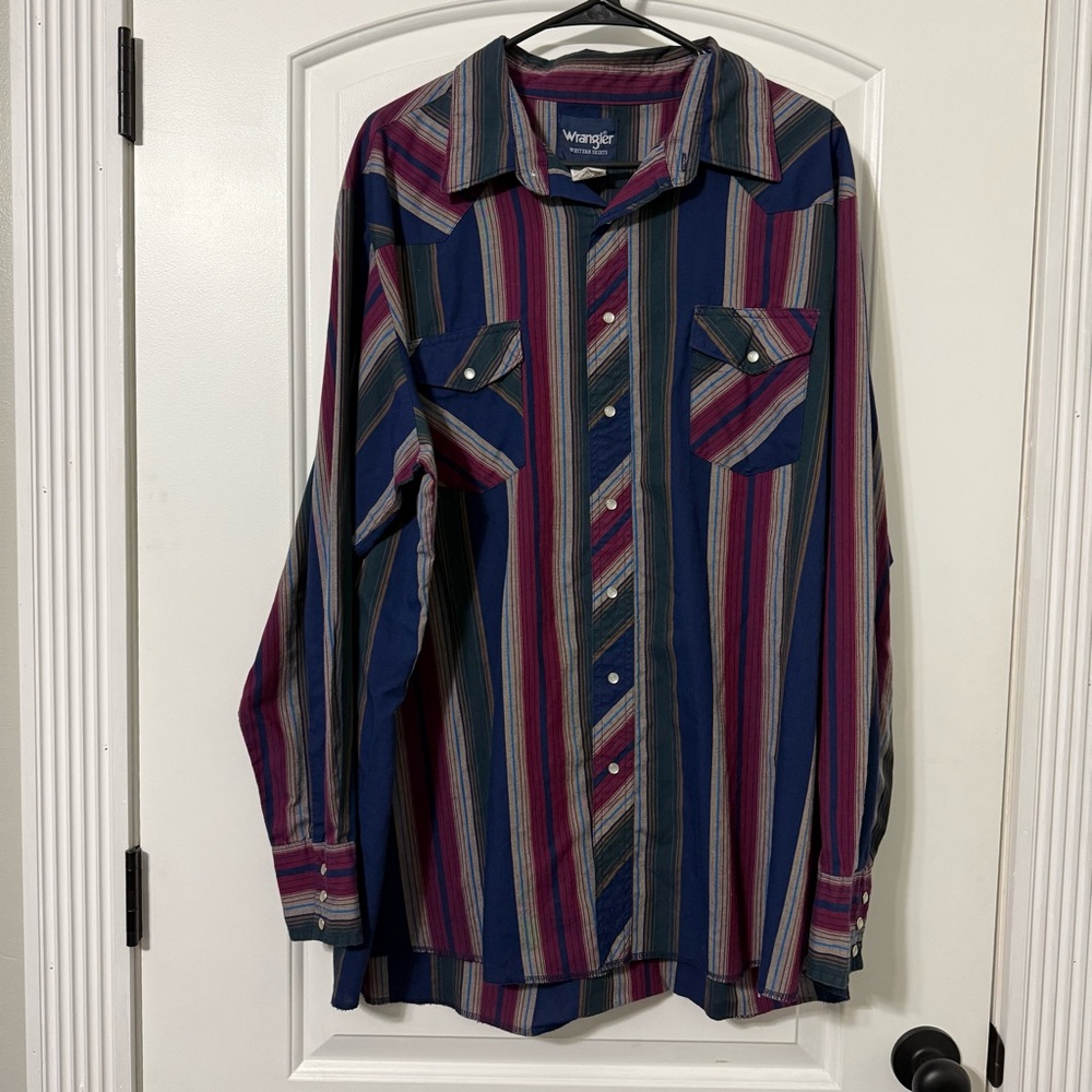 Wrangler Long Sleeve Pearl Snap Button Up Shirt Men’s Size 2X Tall Western